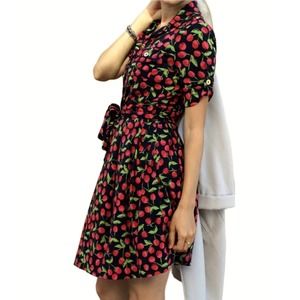 Tory Burch Red Blue Cherry Print Silk Dress $425 Size SMALL
